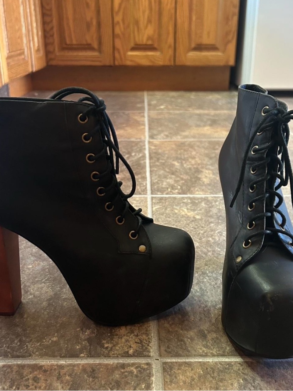 Jeffrey Campbell Black Lace-Up Platform Booties